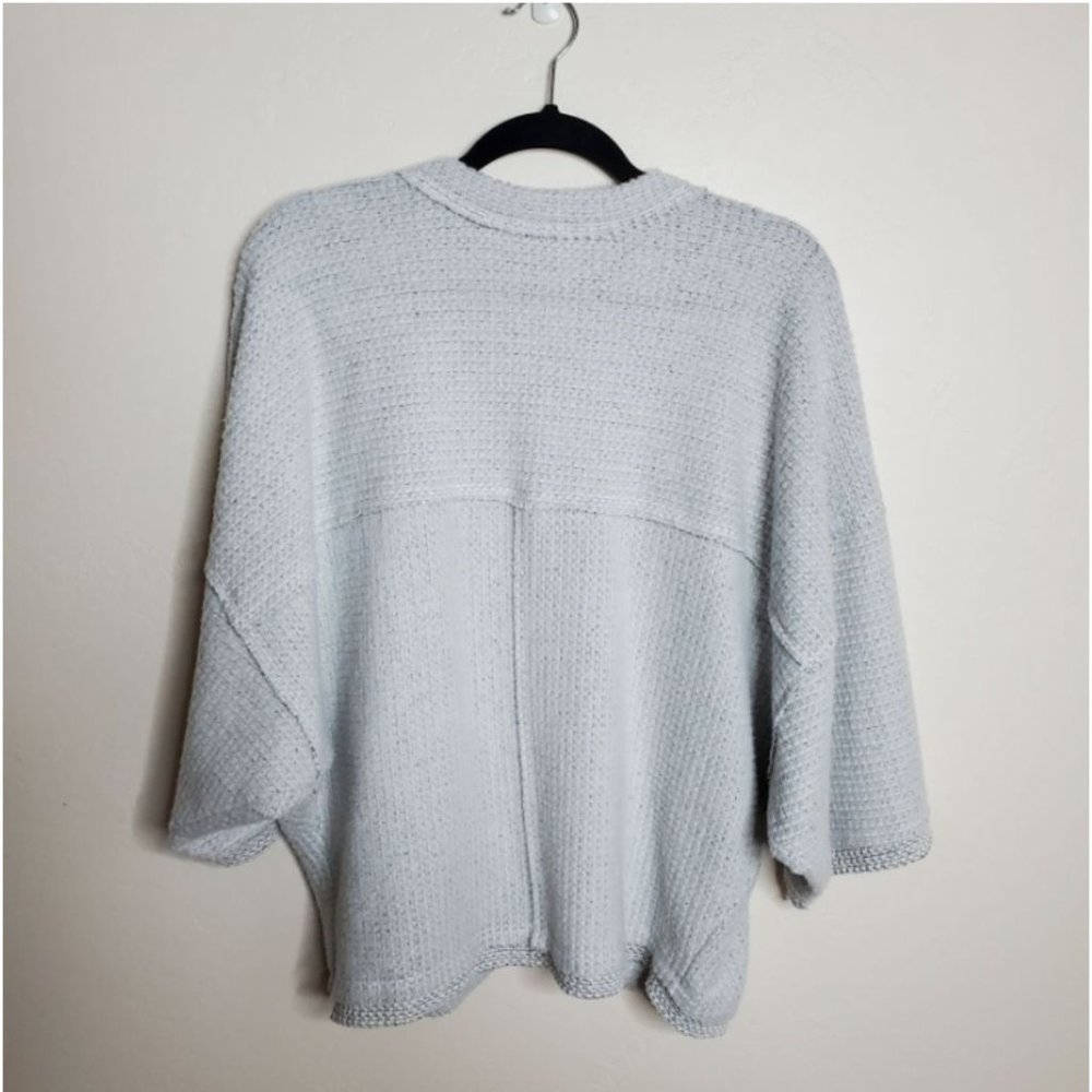Maeve Lia Hacci Cardigan Sweater S grey open front waffle texture with raw edges - Picture 10 of 10